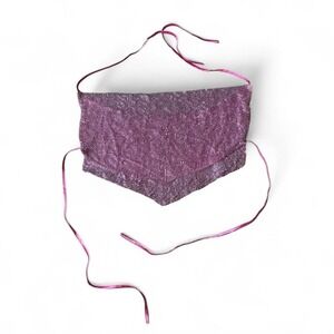 Better Be Pink Chainmail Halter Crop Top Handkerchief Hem Metallic ST#TI3290S